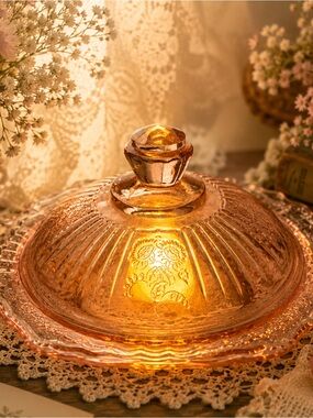 B&W Vintage Glass Collection Fairy Lamp | Pink Mayfair Depression Glass |